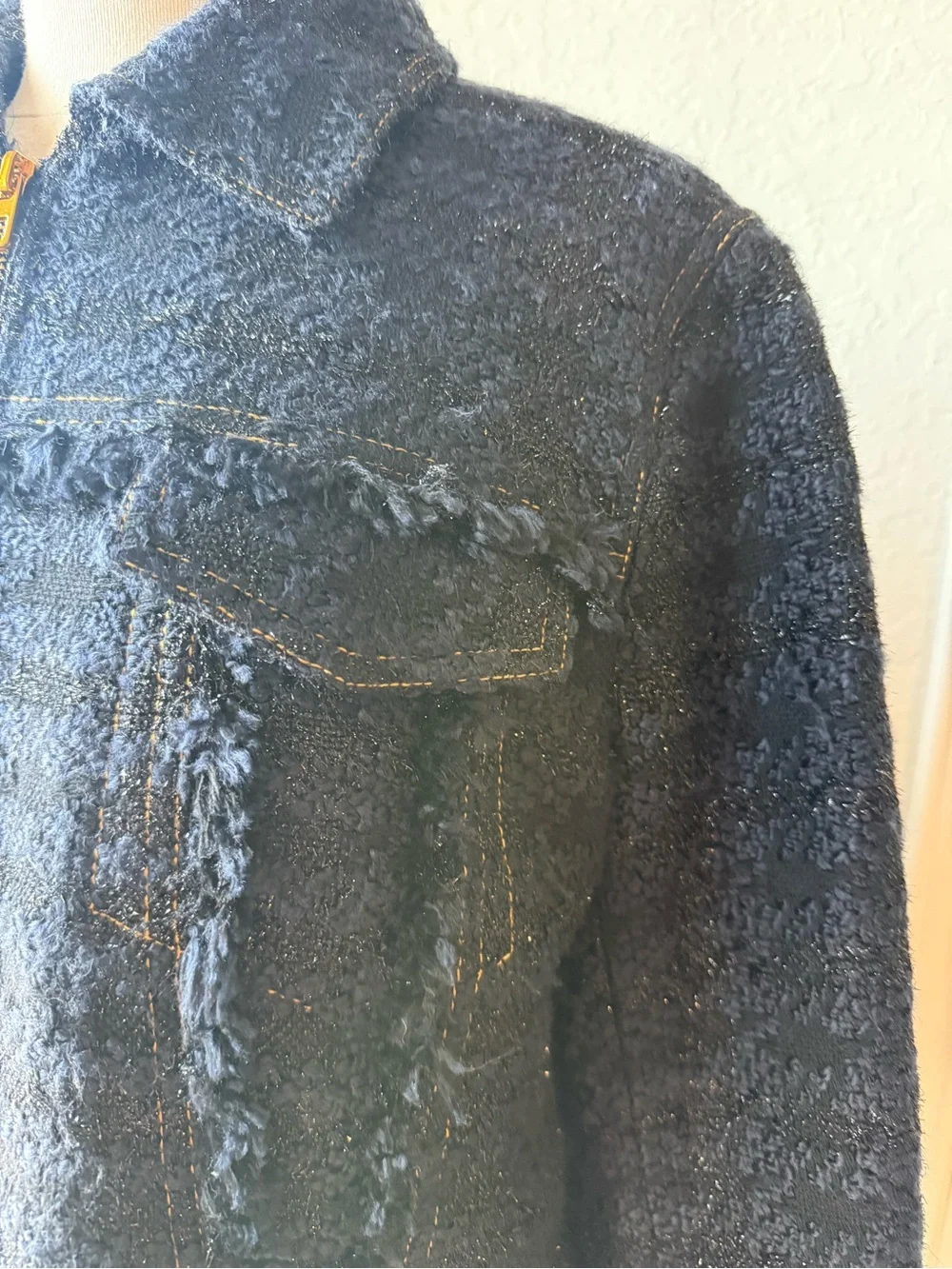 Tory Burch Black Bouclé Zip-Front Jacket with Gold Zip